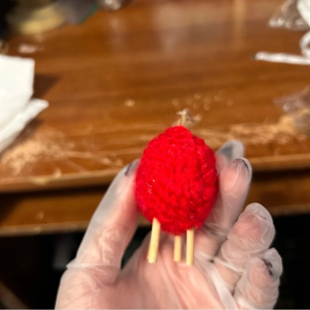 Red Fuzzy Sheep Christmas Ornament - “Candles”